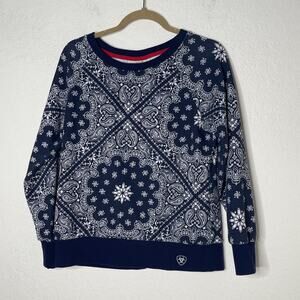Ariat R.E.A.L Bandana Print Womens Sweater Top Size M Blue White